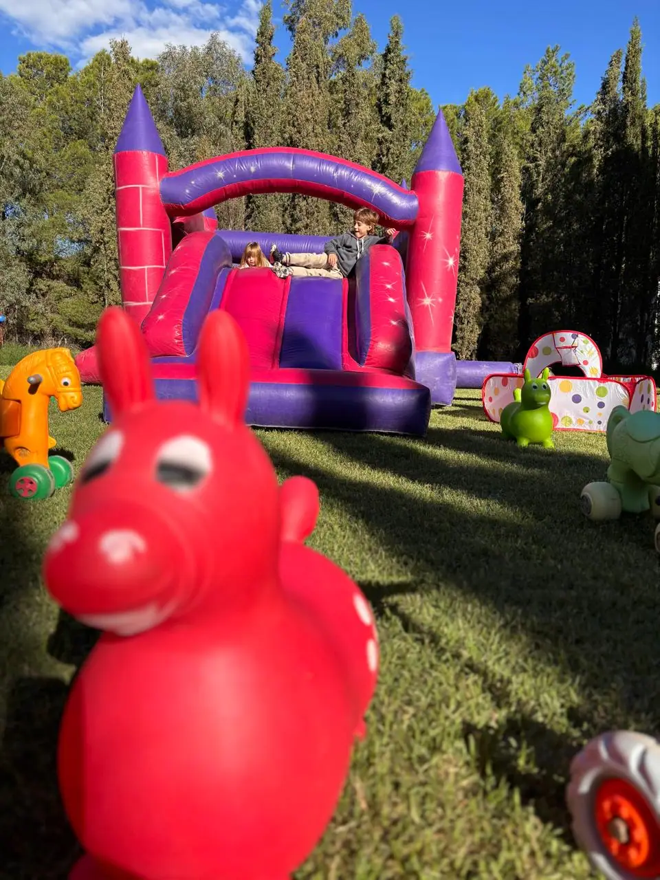 Juegos infantiles e inflables en el parque