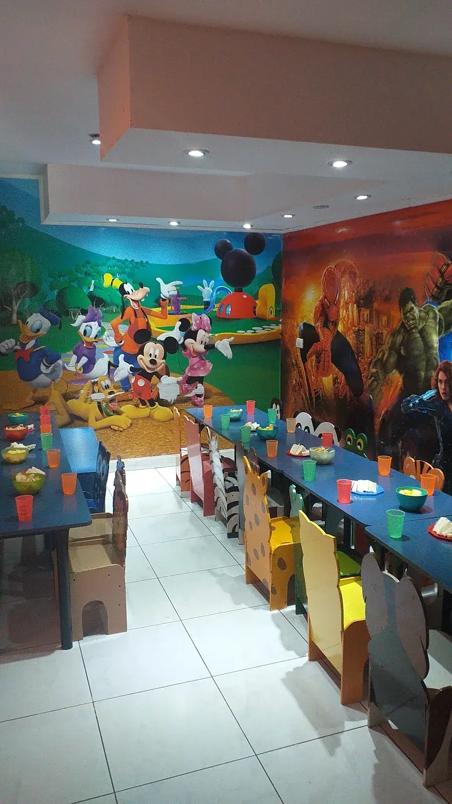 Salón con mesas y murales para cumpleaños infantiles · Florida Party